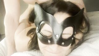 Slutty college girl tied up and fucked hard before taking cum on tongue!