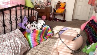 zoey struggles and strips in metal bondage circle before anal torture