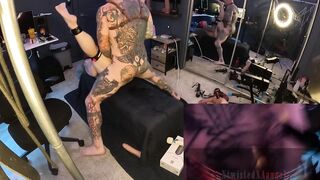 BDSM Tied up slut takes a good fucking and a huge dildo on the sex machine