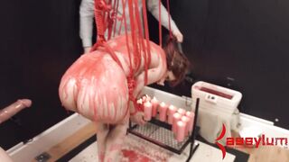 Bound suspended waxed anal fuck sub