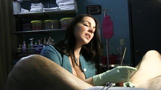 Nurse Stretches Slave's Urethra with Rosebud Sounds and Green Latex Gloves