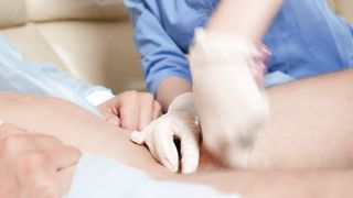 Nurse Jerks off in Latex Glove Big Cock and makes Prostate Massage. Handjob