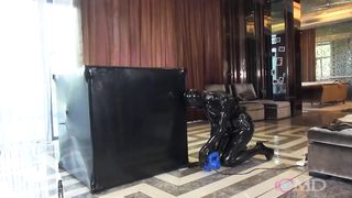 Girl Bound in Latex Vac Cube and Vibbed