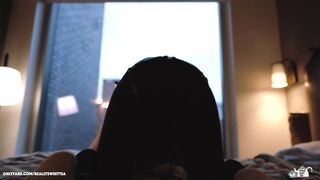 Femdom Goddess Strap on Pegs Dirty Boyfriend up against Hotel Room Window and in Shower