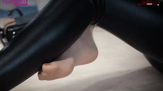 Chinese Mistress with Black Leggings and Nylon Pantyhose Stockings