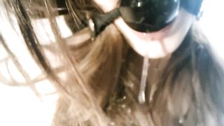 Bound Girl with Ball Gag Gets Messy