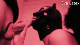 Eva Latex in Haloween Dark Angel Sucked Big Cock in Bathroom Deep Ebony Mature MILF Red Light Latex