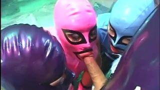 Lucky Guy Fucks 3 Latex Girls in Ass then Cums on their Face