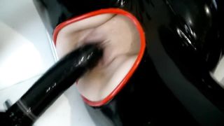 Latex Gasmask Masturbation with Anal Plug