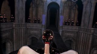3D VR SFM Bondage Huge Tits Latex Mistress Sucks off Slave twice with Double Oral Creampie