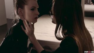 Shiny Latex Catsuit Lesbian Girl make Love with her Black Pantyhose Lover